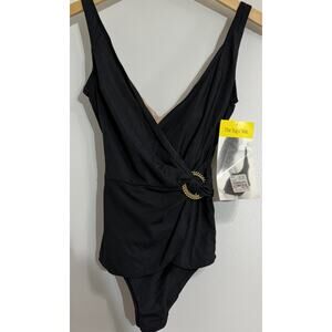 NWT Longitude Women’s Retro One Piece Swimsuit Vintage Black W/ Gold Size 10 10T